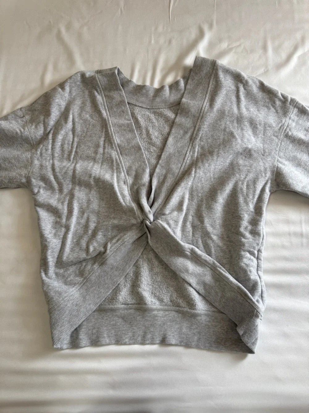 aerie Light Gray Knot Front Pullover Cozy Fleece Sweatshirt - Picture 6 of 6